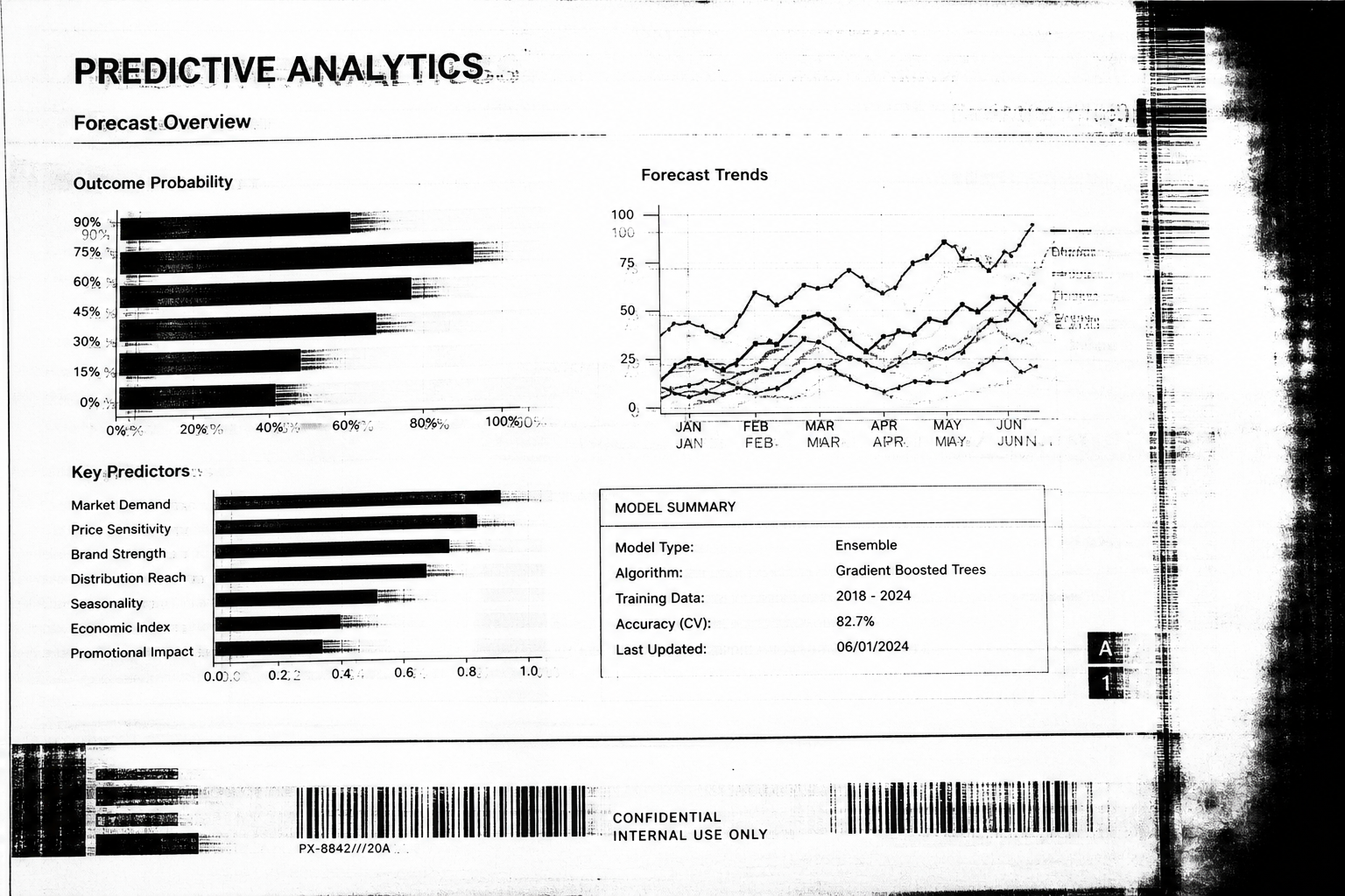 Xeroxed analytics bars as crude high-contrast print