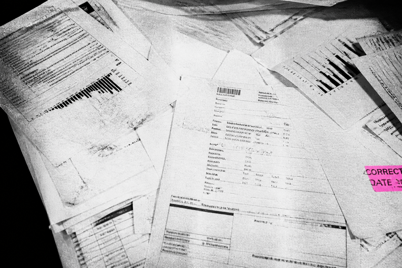 Raw input documents under scanner light representing contact briefs